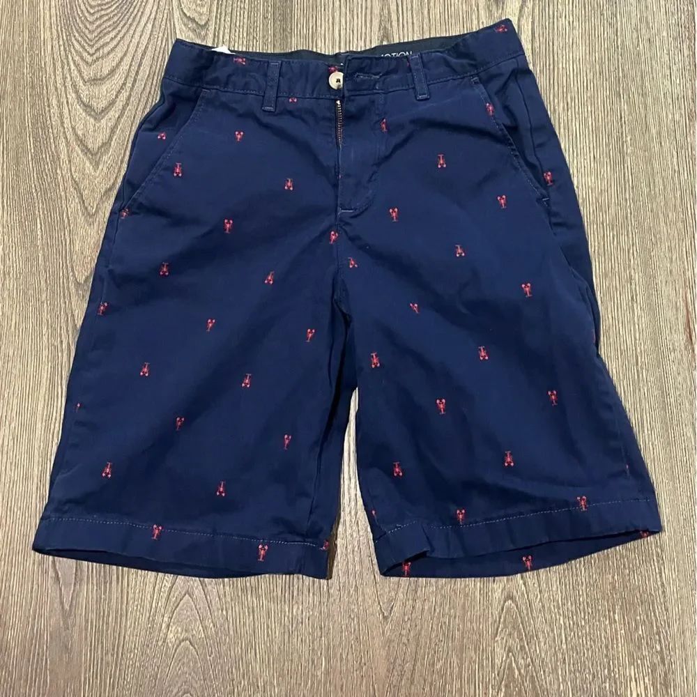 Crown & Ivy Boys Youth Motion Flex Printed Shorts Flat Front Stretch Navy 16R